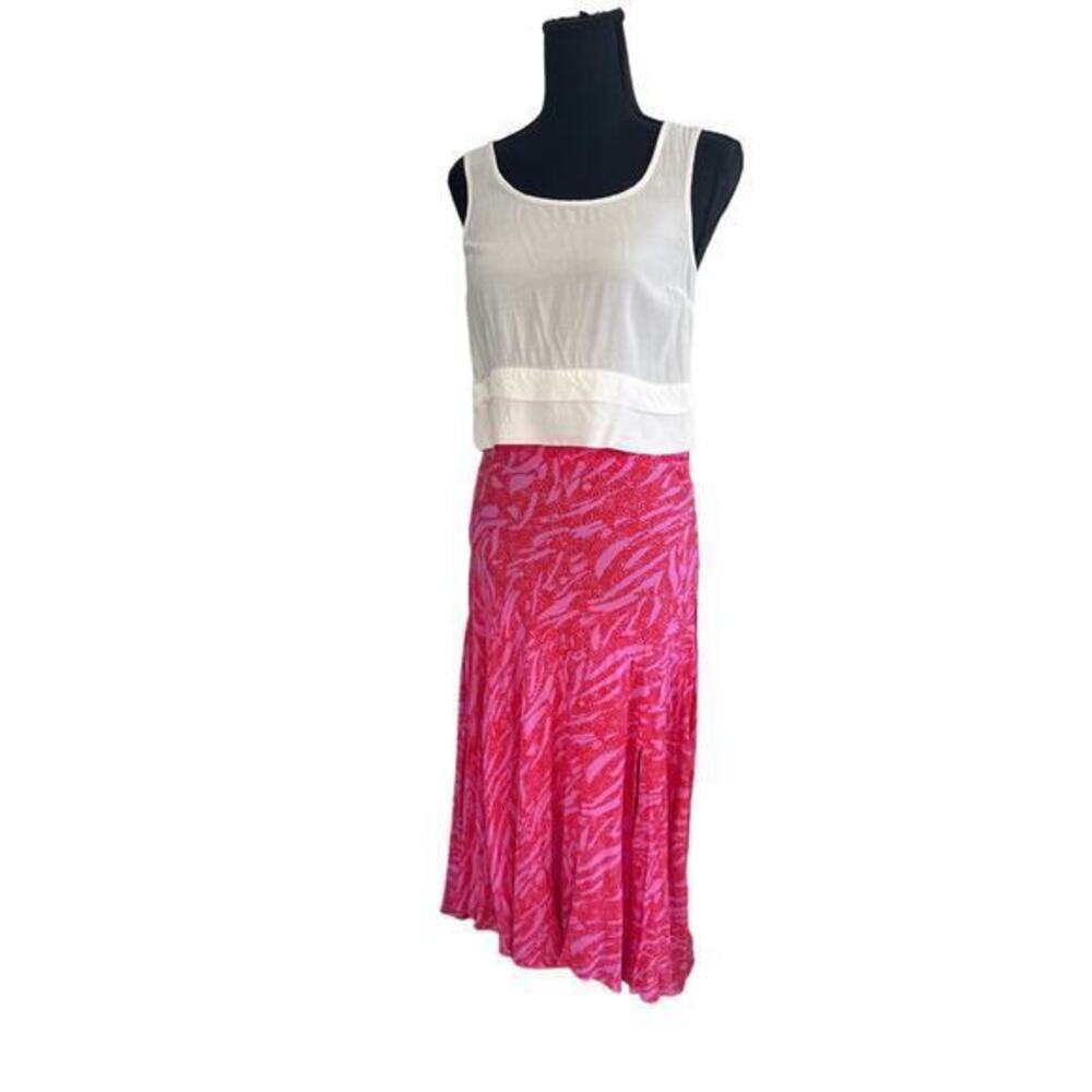 Lush Pink Pattern Side Zip Mini Maxi Side Slit Skirt - Small